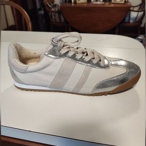 Women's Silver and White Sneakers